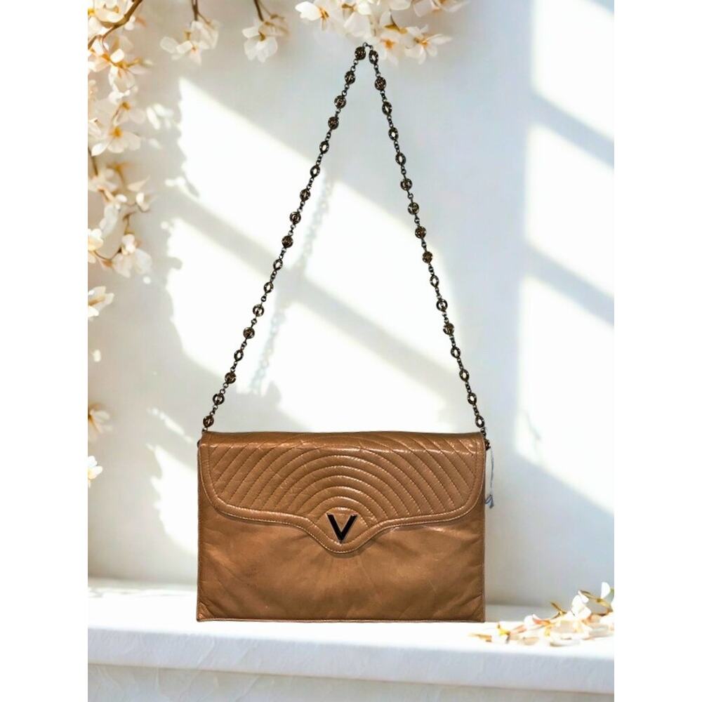 Valentino by Mario Valentino Vintage Leather Shoulder Bag Bronze Chain Strap